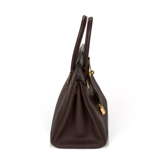 Authentic Hermes Birkin Clemence 30cm Brown Leather Handbag Gold