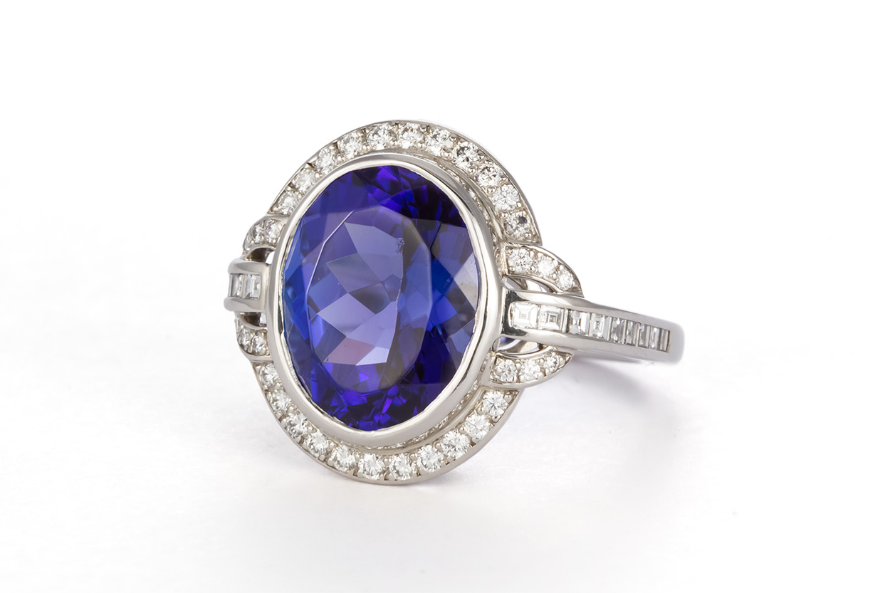 Tiffany & Co. Platinum Diamond & Tanzanite Cocktail Ring - Ideal Luxury