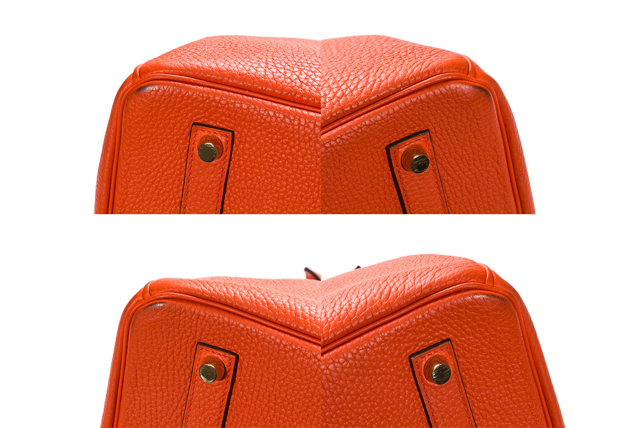 HERMES Petit h Luggage tag Clemence leather Orange poppy/Bambou