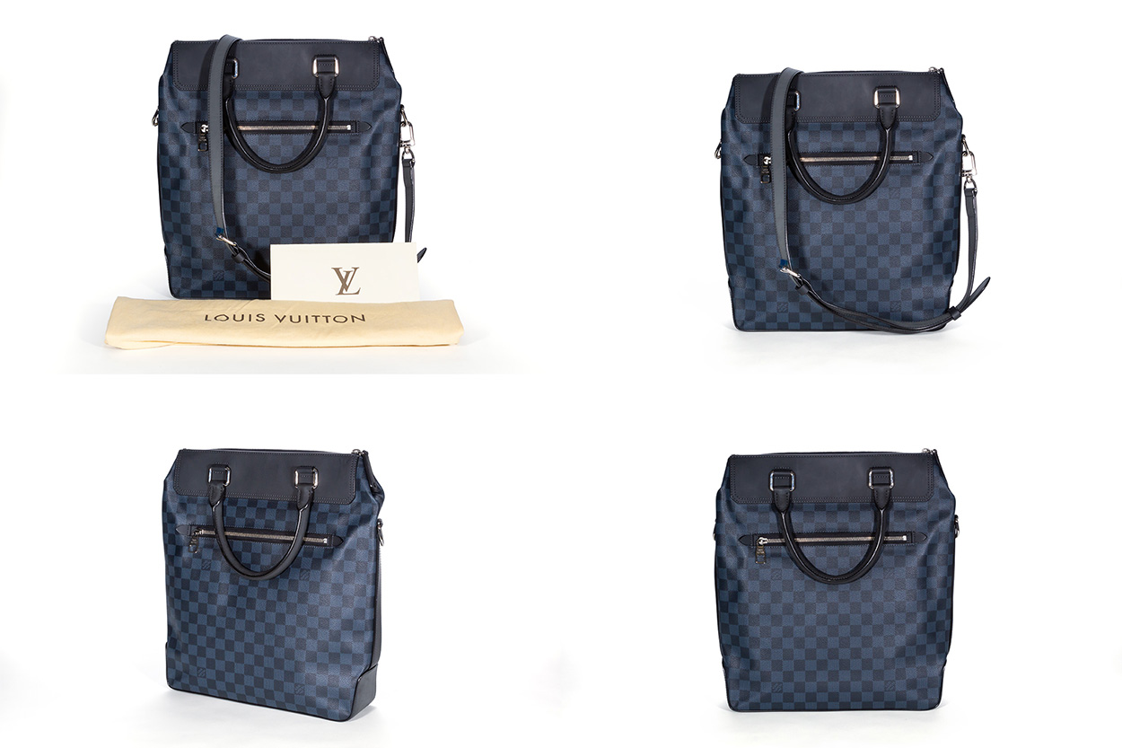 Small Louis Vuitton bag Beige Navy blue Leather Cloth ref.45406