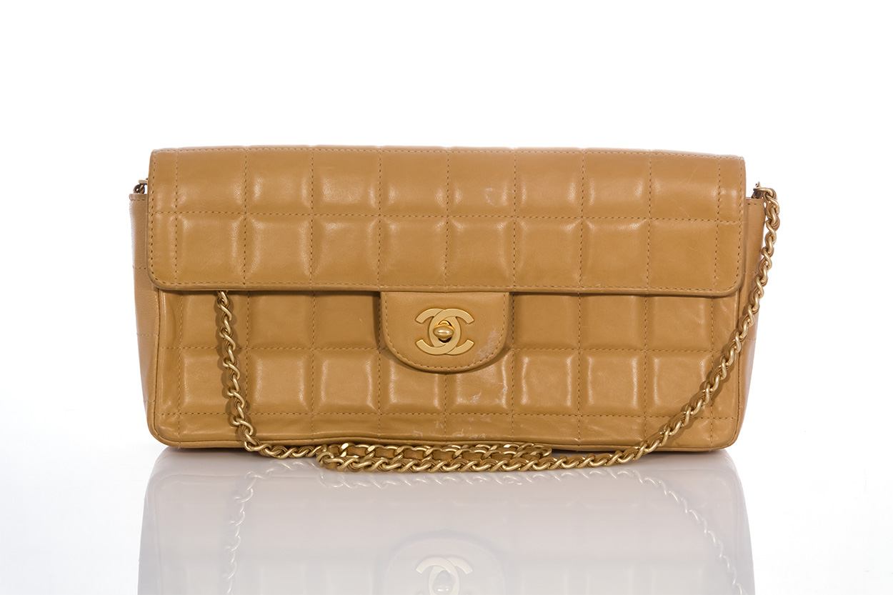 Chanel Classic Flap East West Chocolate Bar Camel Lambskin Leather ...
