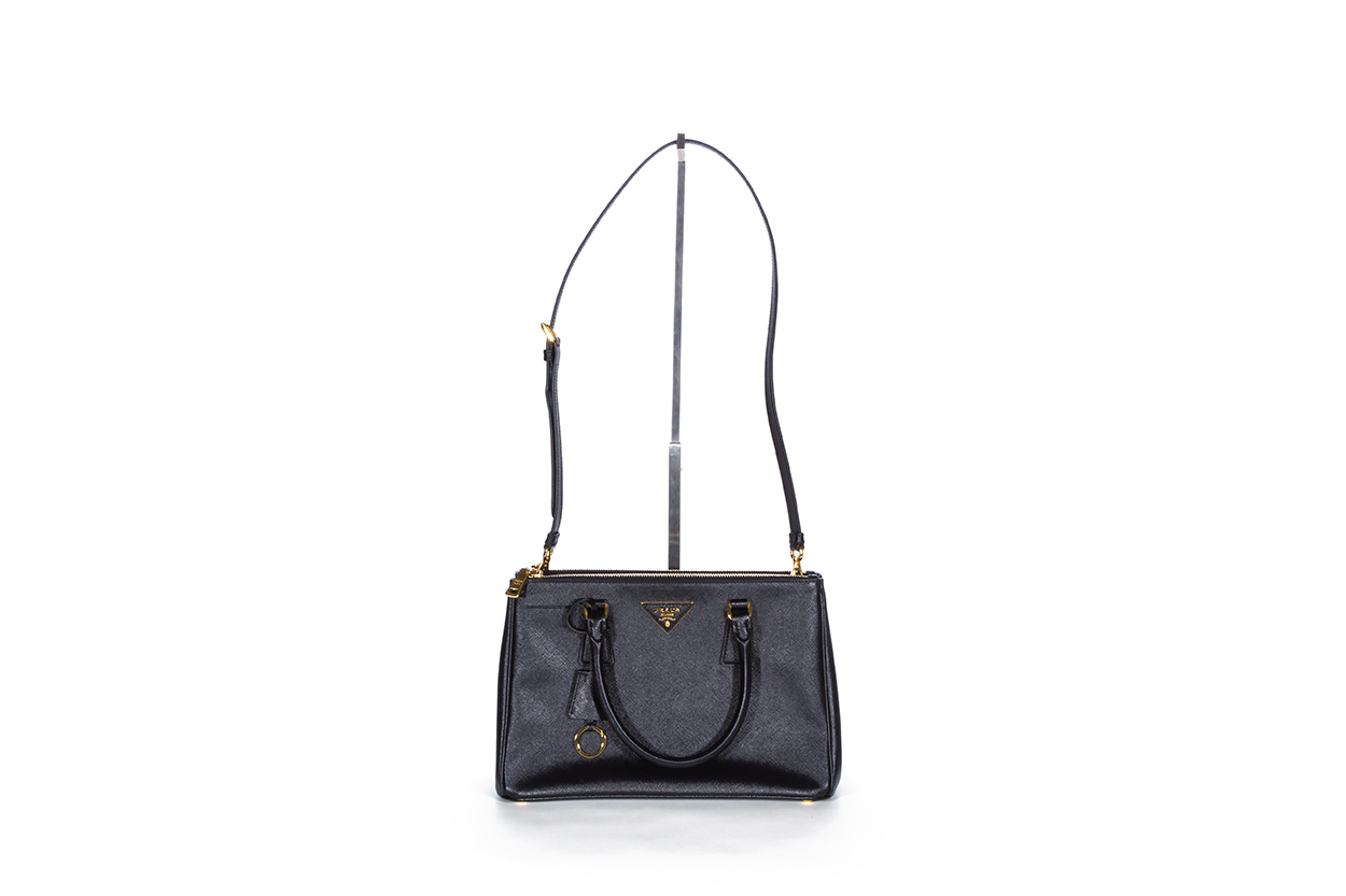 Prada Black Saffiano Leather Galleria Double Lux Small Nero Zip Shoulder  Bag - Ideal Luxury