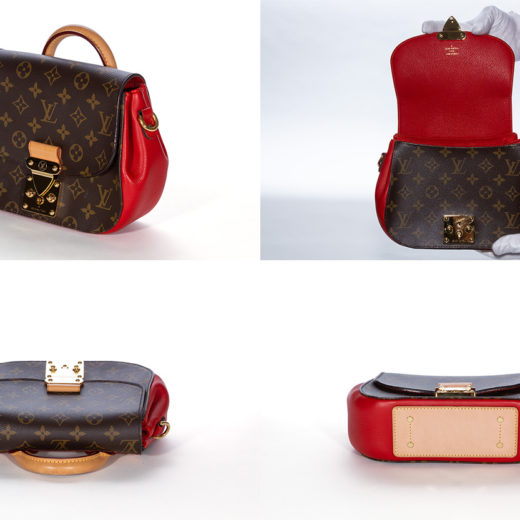 Louis Vuitton Brown/Red Leather and Monogram Canvas Double V Bag at 1stDibs