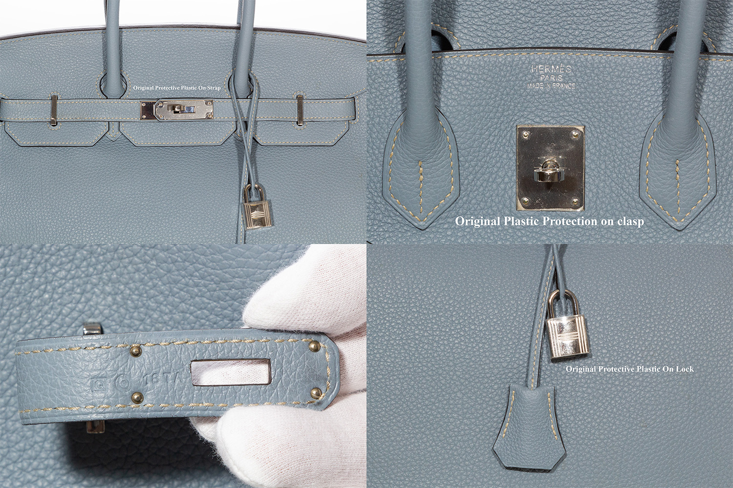 Hermes: Authentic New Hermes Birkin 30 Cm Blue Lin Togo Leather Bag