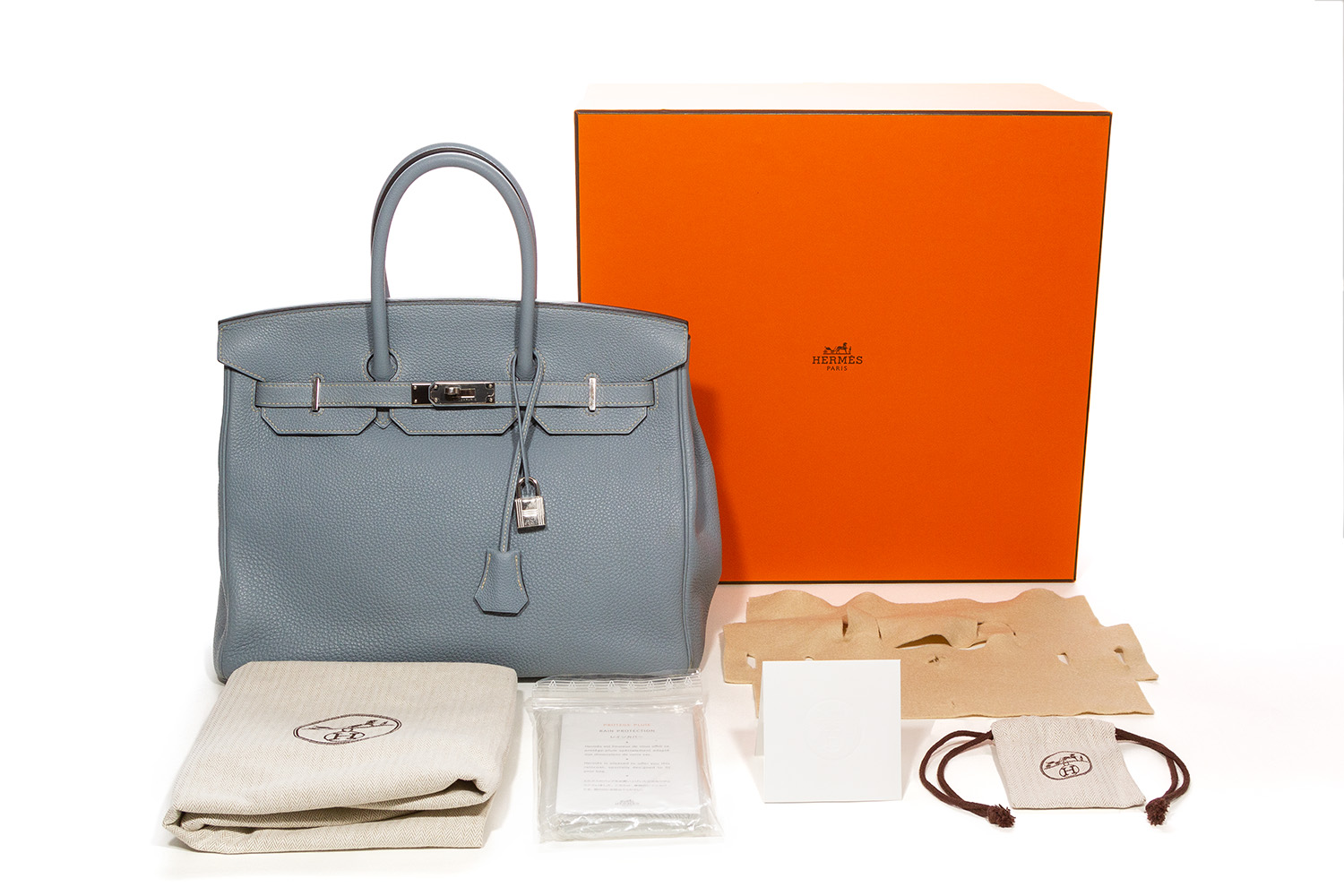 Hermes 35cm Blue Lin Togo Leather Birkin Bag with Palladium