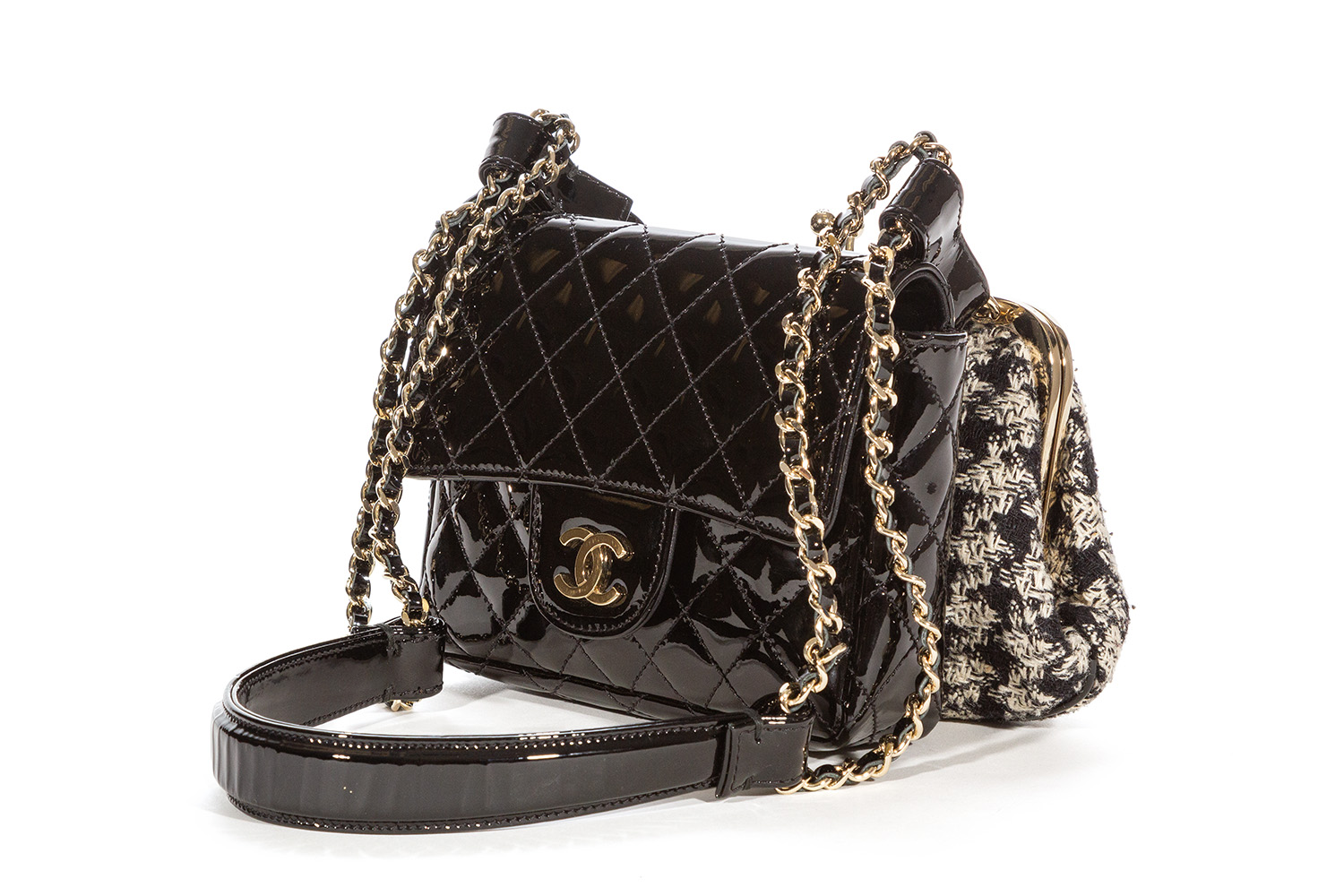 Rare Chanel Exclusive Edition Ginza Patent Lace Mini Kiss Lock Flap Double  Bag