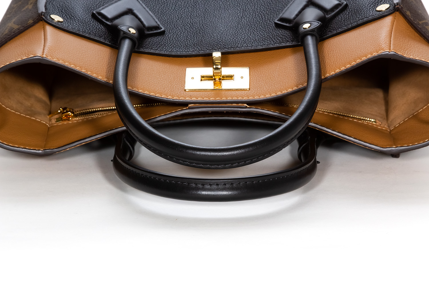 Louis Vuitton On My Side MM Black Calf Leather & Monogram Canvas Handbag  M53823 - Ideal Luxury