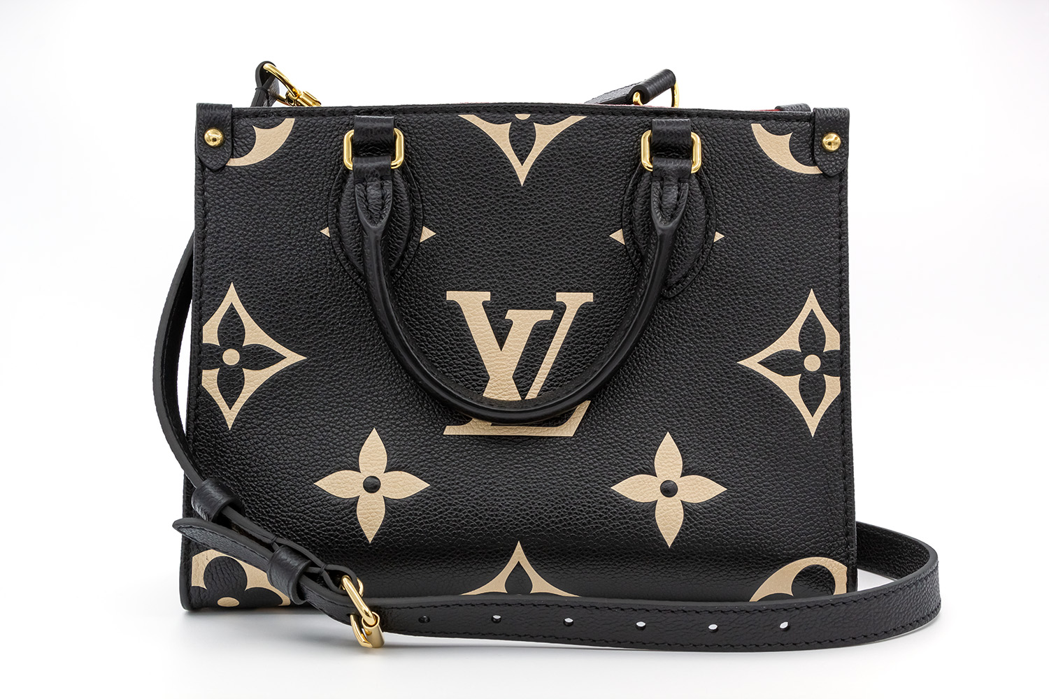 Louis Vuitton ONTHEGO PM M45659 Black Beige Embossed Leather Shoulder Bag